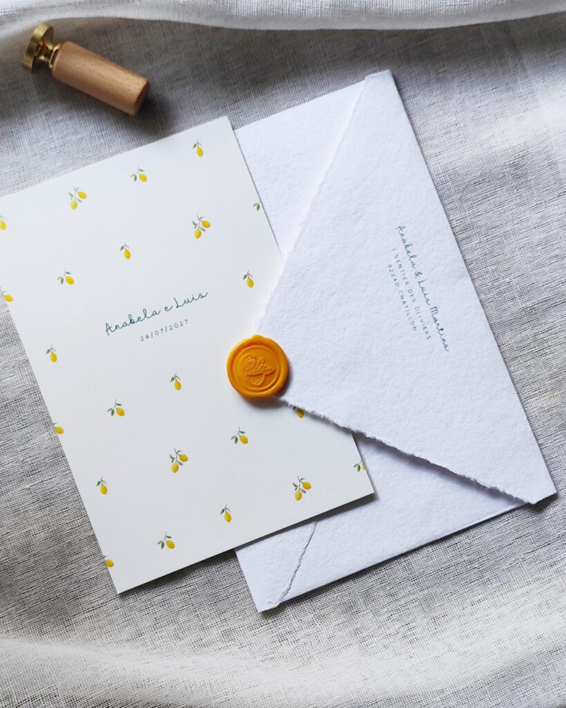 Convite de casamento com limoes tema dolce vita