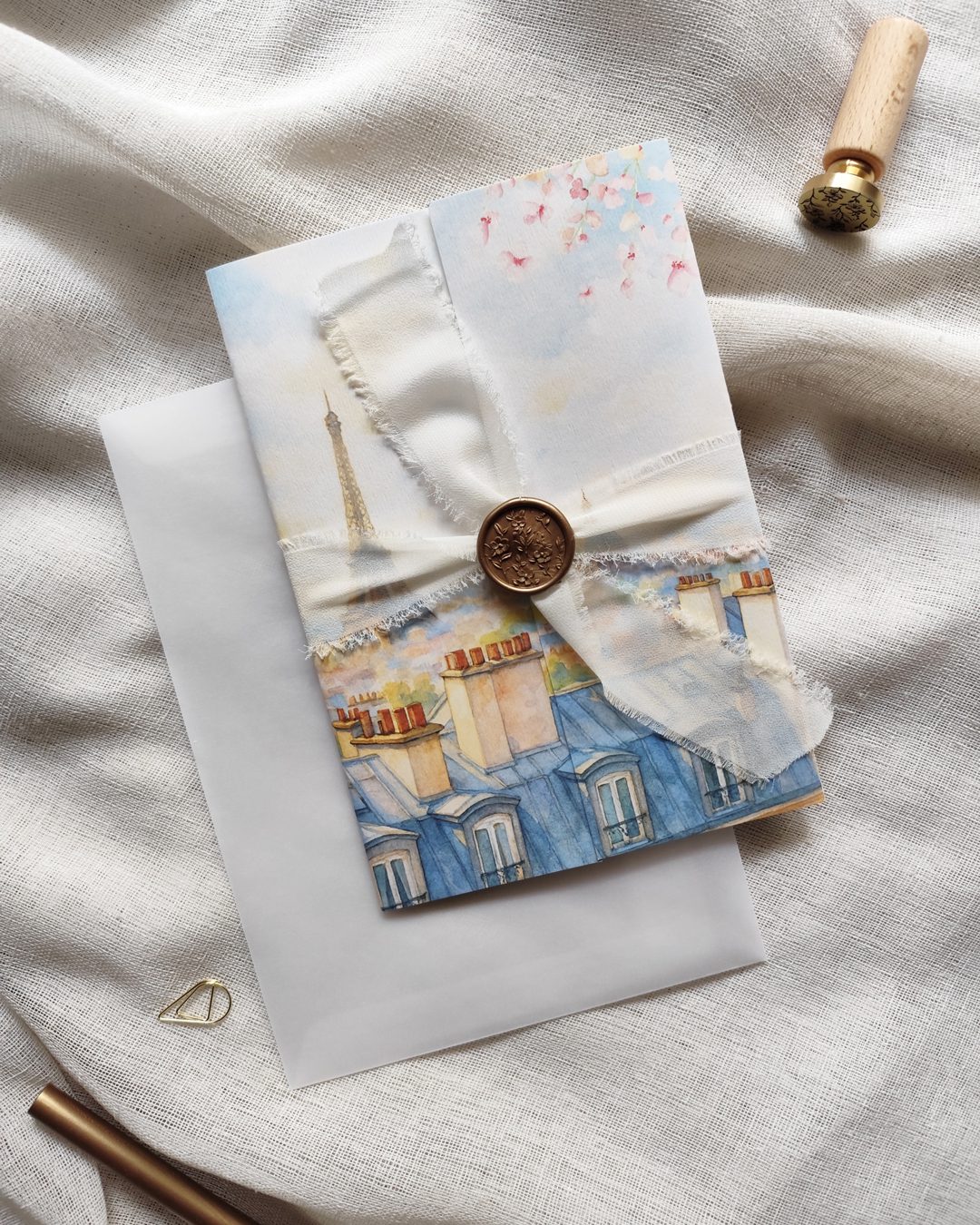 Convite de casamento aquarela Paris