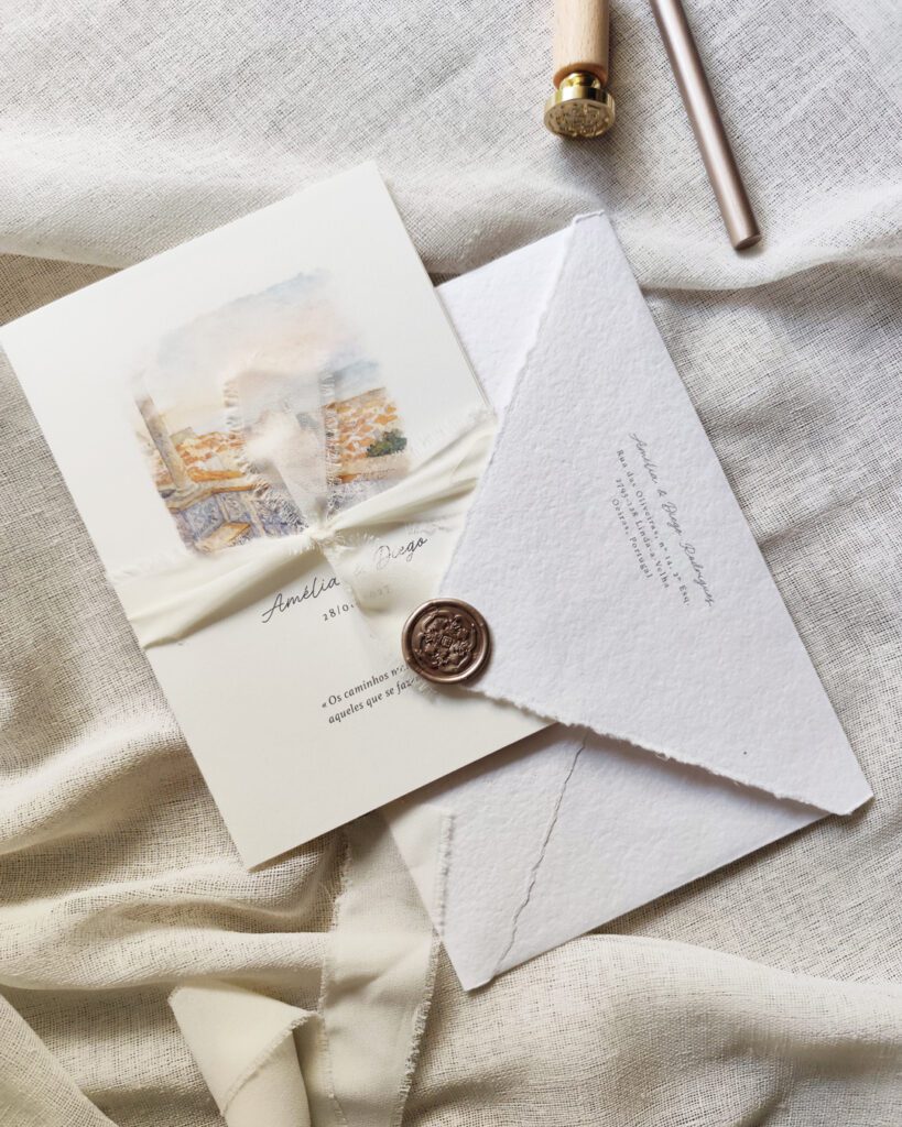 convite de casamento aquarela lisboa