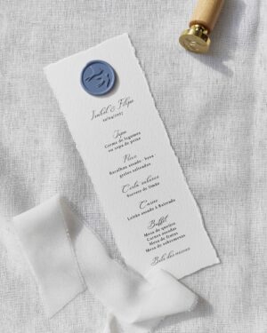 Lacre de cera azul cera na ementa de casamento coleção Coimbra