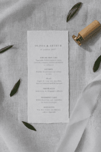 Ementa de casamento minimalista e refinada